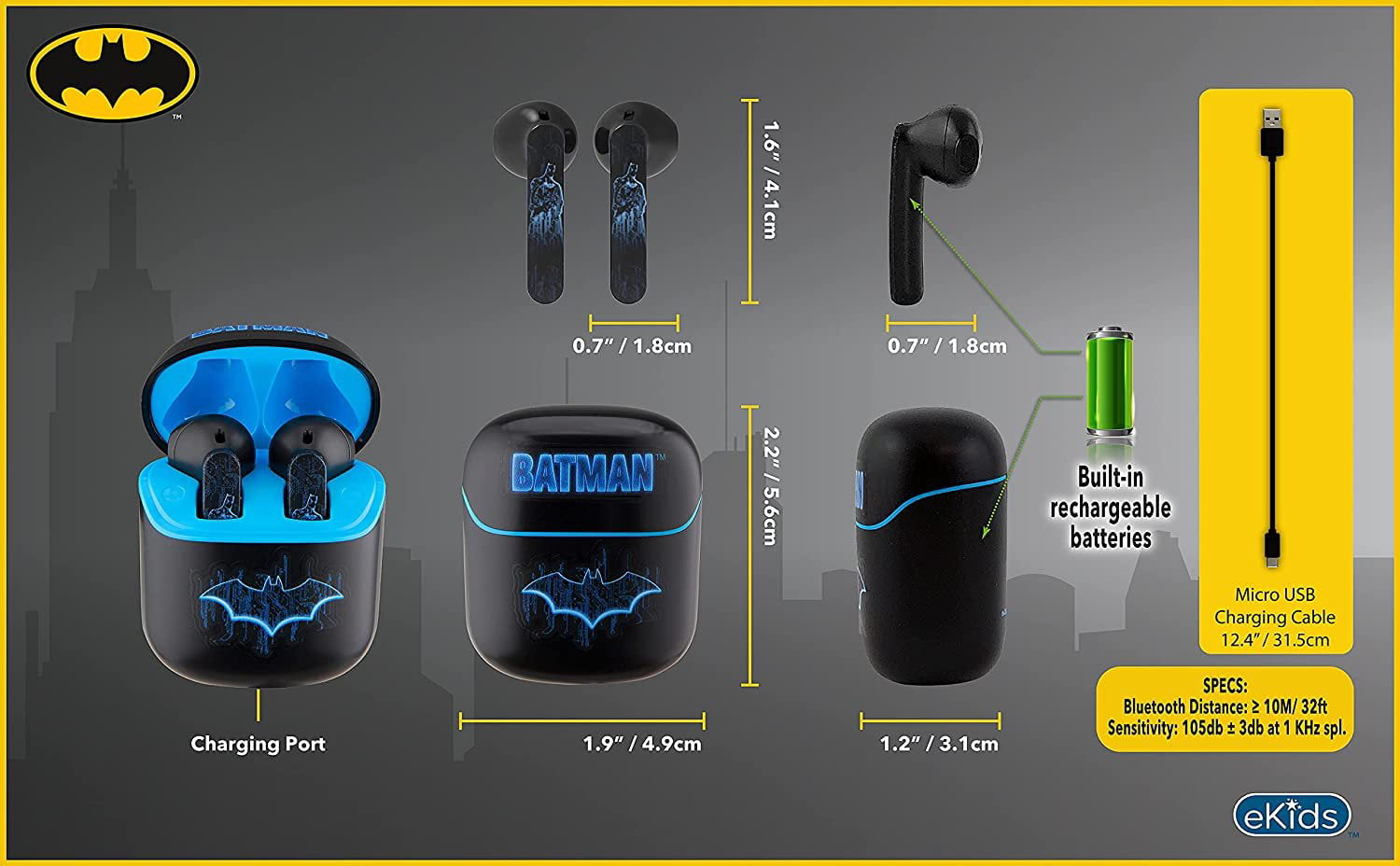 Thesparkshop.in: product Batman Style Wireless BT Earbuds Styles Stay