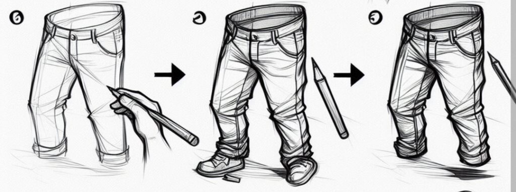 A pair of jeans: Draw two long rectangles for the legs: How to Draw Baggy Clothes